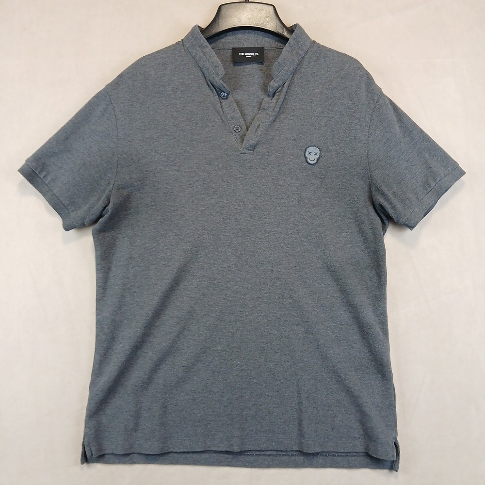 The Kooples Large Mens Henley Shirt Banded Collar Knit FLAWS 20x26